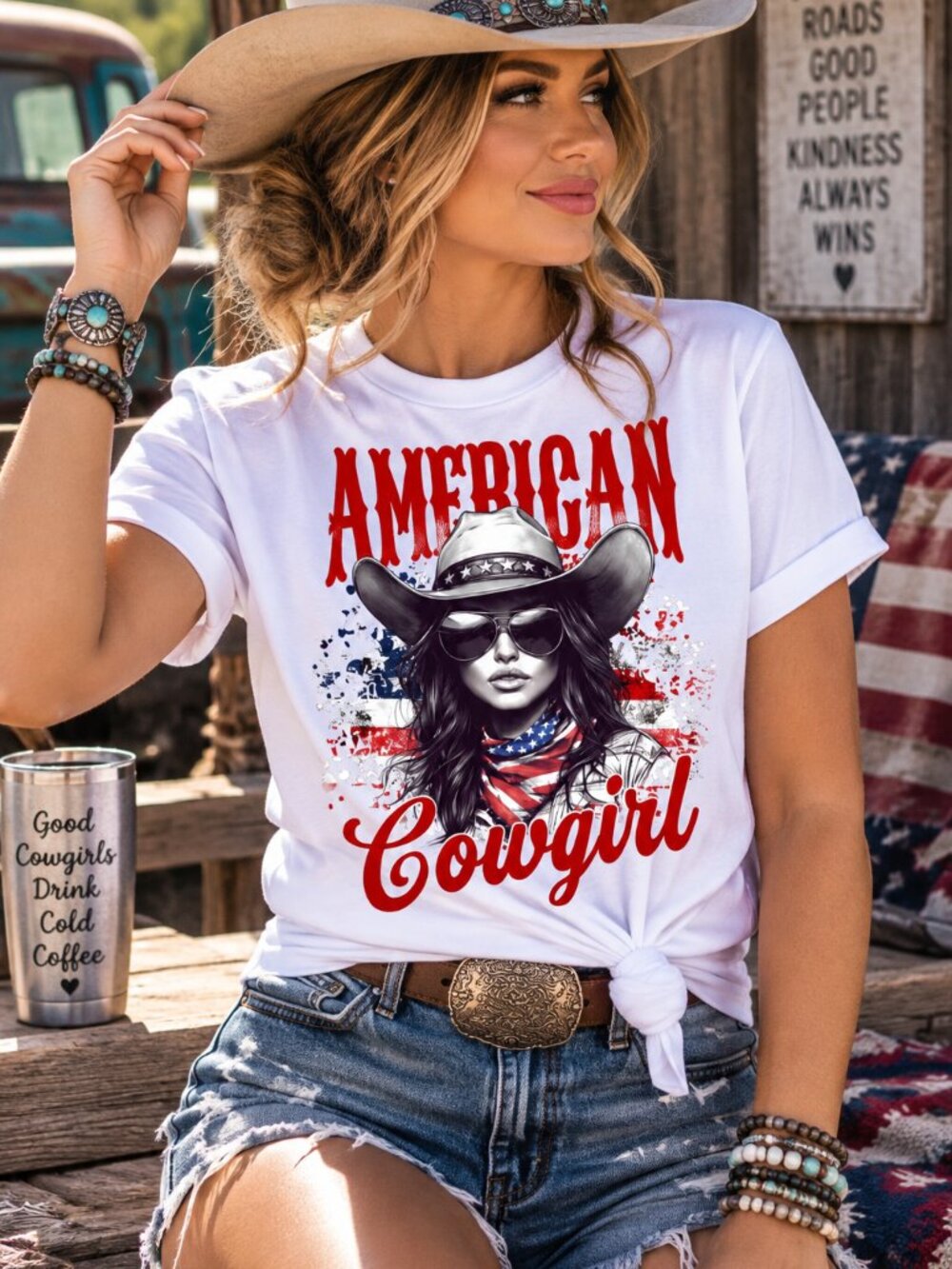 American Cowgirl Western Graphic T Shirt Trendy Boutique Style Tee Womens White